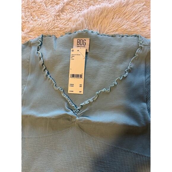 BDG Urban Outfitters Crop Top Baby Tee Rubber Ruffles Cap Sleeve Size L Blue - Picture 5 of 6